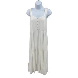 Becool Dress White Midi Summer Button Front Tiered WMNS L Casual Coastal Boho